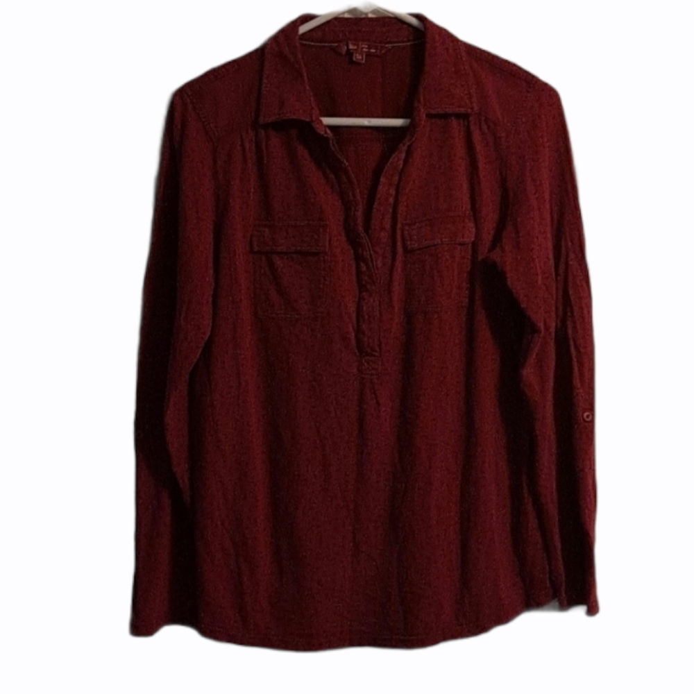 Fat Face burgandy long sleeve pull over shirt